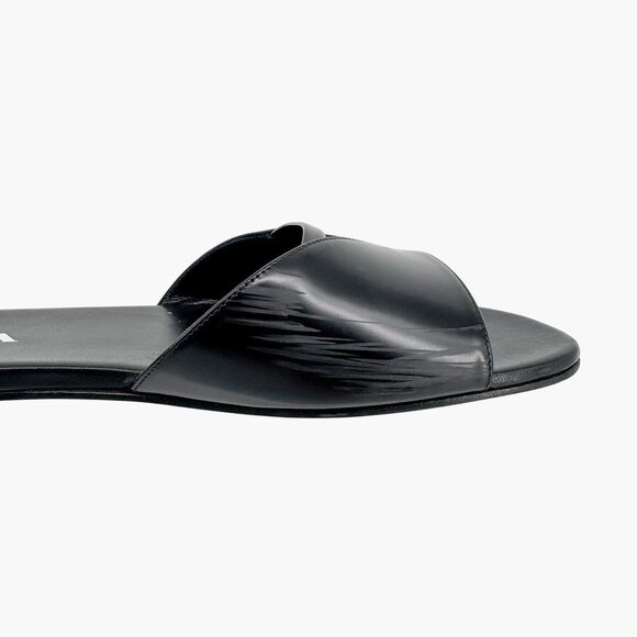 Prada Black Leather Triangle Logo Cutout Mule Slide Sandal Flat Size 39.5 US 9.5 - Picture 12 of 15